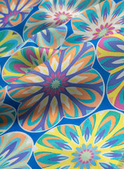 Linen Satin Blue Color Floral Pattern Digital Print Fabric.
