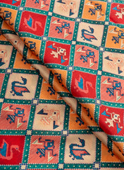 Linen Satin Multi Color Traditional Digital Print Fabric.