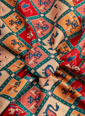 Linen Satin Multi Color Traditional Digital Print Fabric.