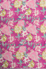 Linen Satin Purple Color Floral Pattern Digital Print Fabric.