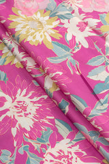Linen Satin Purple Color Floral Pattern Digital Print Fabric.
