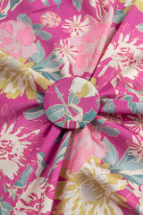Linen Satin Purple Color Floral Pattern Digital Print Fabric.
