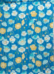Linen Satin Ocean Blue Color Floral Pattern Digital Print Fabric.