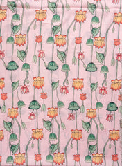 Linen Satin Baby Pink Color Floral Pattern Digital Print Fabric.