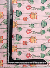 Linen Satin Baby Pink Color Floral Pattern Digital Print Fabric.
