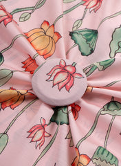 Linen Satin Baby Pink Color Floral Pattern Digital Print Fabric.