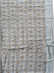 Pure Dola Silk Grey Color Resham And Sequins Work Embroidery Fabric.