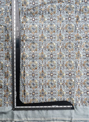 Pure Dola Silk Grey Color Resham And Sequins Work Embroidery Fabric.
