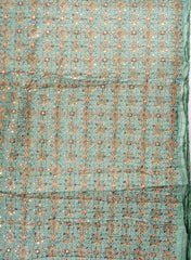 Pure Dola Silk Seafoam Green Color Resham And Sequins Work Embroidery Fabric.
