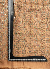 Pure Dola Silk Fawn Brown Color Resham And Sequins Work Embroidery Fabric.