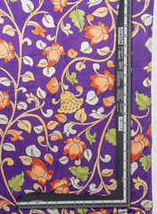 Pure Modal Satin Royal Purple Color Kalamkari Pattern Digital Print Fabric.