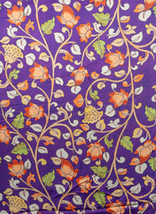 Pure Modal Satin Royal Purple Color Kalamkari Pattern Digital Print Fabric.