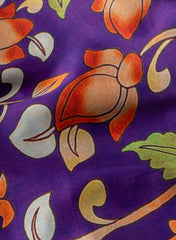 Pure Modal Satin Royal Purple Color Kalamkari Pattern Digital Print Fabric.