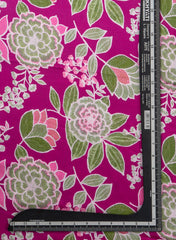 Pure Modal Satin Deep Fuchsia Color Floral Digital Print Fabric.