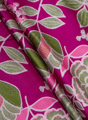 Pure Modal Satin Deep Fuchsia Color Floral Digital Print Fabric.