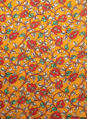 Pure Modal Satin Tangerine Color Kalamkari Pattern Digital Print Fabric.