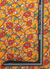 Pure Modal Satin Tangerine Color Kalamkari Pattern Digital Print Fabric.
