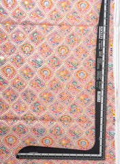 Linen Peach Color Floral Placement Print Sequins embroidery fabric.