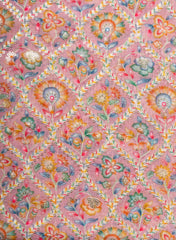 Linen Peach Color Floral Placement Print Sequins embroidery fabric.