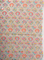 Linen Grey Color Floral Placement Print Sequins embroidery fabric.