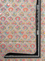 Linen Grey Color Floral Placement Print Sequins embroidery fabric.