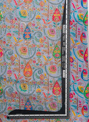 Pure Chinnon Chiffon Coin Grey Color Floral Placement Print With Sequins Embroidery Fabric.