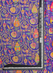 Pure Chinnon Chiffon Royal Purple Color Floral Placement Print With Sequins Embroidery Fabric.