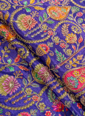 Pure Chinnon Chiffon Royal Purple Color Floral Placement Print With Sequins Embroidery Fabric.