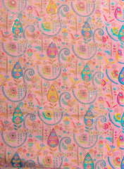 Pure Chinnon Chiffon Peach Color Floral Placement Print With Sequins Embroidery Fabric.