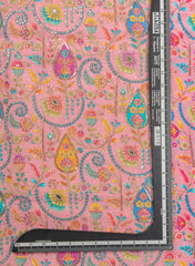 Pure Chinnon Chiffon Peach Color Floral Placement Print With Sequins Embroidery Fabric.