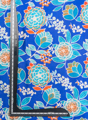 Pure Modal Satin Azure Blue Color Floral Digital Print Fabric.