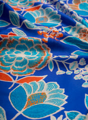Pure Modal Satin Azure Blue Color Floral Digital Print Fabric.