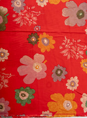 Modal Chanderi Red Color Floral Screen Print Fabric Foil.