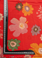 Modal Chanderi Red Color Floral Screen Print Fabric Foil.