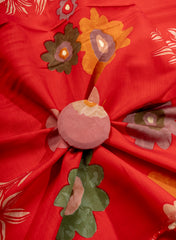 Modal Chanderi Red Color Floral Screen Print Fabric Foil.