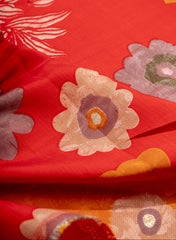 Modal Chanderi Red Color Floral Screen Print Fabric Foil.