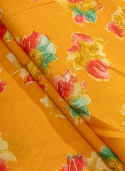 Modal Chanderi Amber Yellow Color Floral Screen Print Fabric Foil.