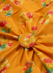 Modal Chanderi Amber Yellow Color Floral Screen Print Fabric Foil.