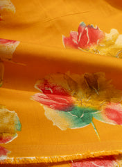 Modal Chanderi Amber Yellow Color Floral Screen Print Fabric Foil.