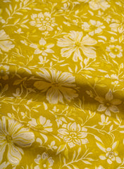 Modal Chanderi Olive Green Color Floral Screen Print Fabric Foil.