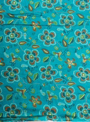 Modal Chanderi Sea Green Color Floral Screen Print Fabric Foil.