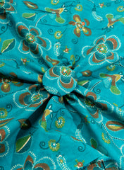 Modal Chanderi Sea Green Color Floral Screen Print Fabric Foil.