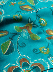 Modal Chanderi Sea Green Color Floral Screen Print Fabric Foil.