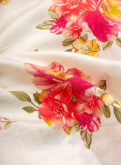Modal Chanderi Off-white Color Floral Screen Print Fabric Foil.