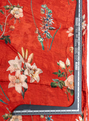 Pure Chinnon Chiffon Rust Red Color Floral Print With Pearl Work Fabric.