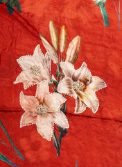 Pure Chinnon Chiffon Rust Red Color Floral Print With Pearl Work Fabric.