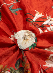 Pure Chinnon Chiffon Rust Red Color Floral Print With Pearl Work Fabric.