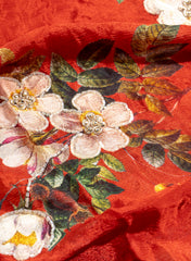 Pure Chinnon Chiffon Rust Red Color Floral Print With Pearl Work Fabric.