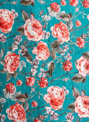 Pure Chinnon Chiffon Aqua Blue Color Floral Print With Pearl Work Fabric.