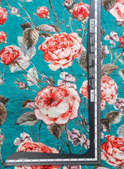 Pure Chinnon Chiffon Aqua Blue Color Floral Print With Pearl Work Fabric.